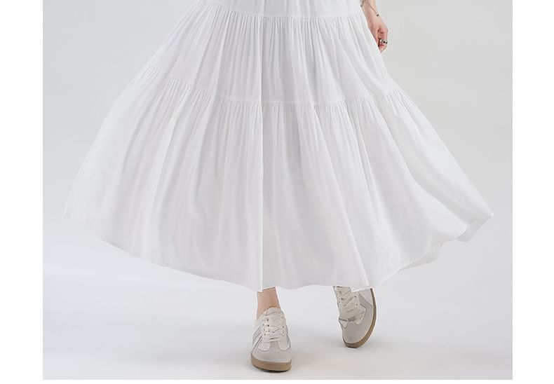 Plain Tiered Maxi A-Line Skirt