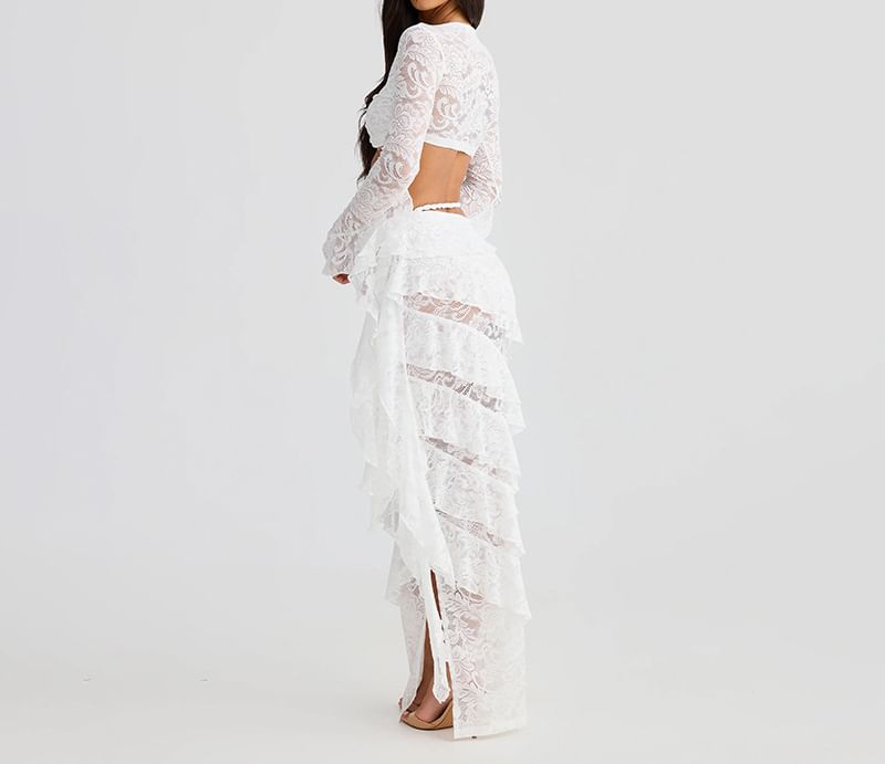 Lace Crop Top with Midi Pencil Skirt Set