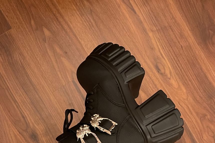 Faux Leather Platform Buckled Strap Short Boots