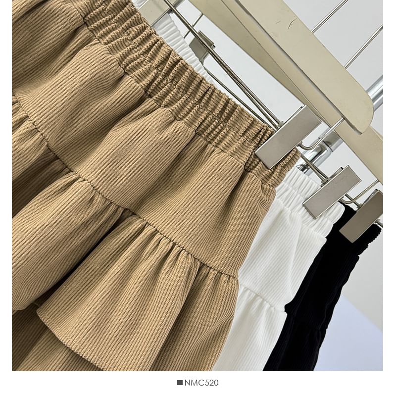 Lace-Trim Layered Mini Skirt - High Waist A-Line
