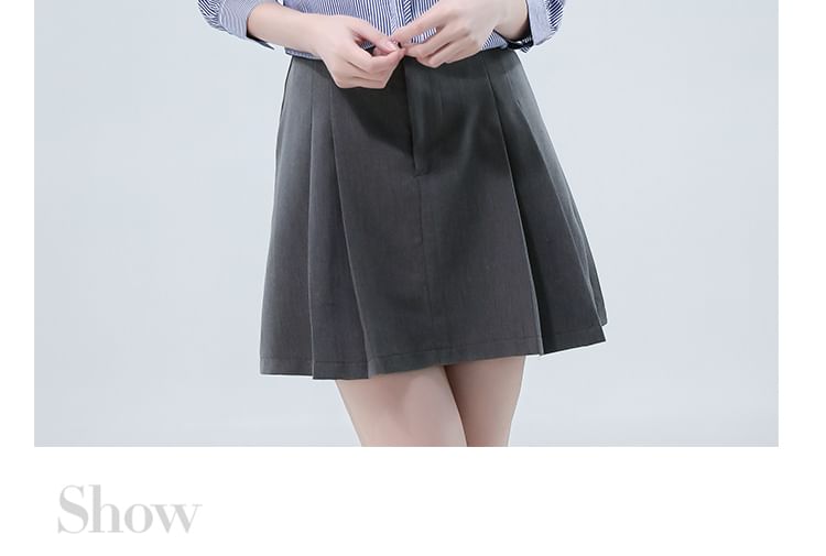Long-Sleeve Round Neck Striped Blouse with Tie Front