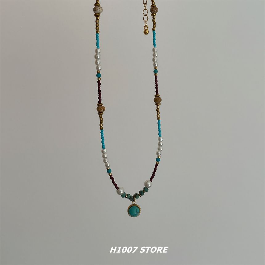 Faux Turquoise Pendant Faux Pearl Choker