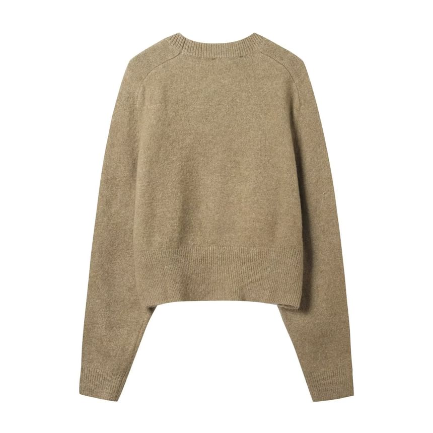 Plain Round Neck Cropped Sweater