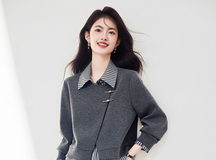 Mock Neck Striped Sweatshirt & Midi Skirt Set