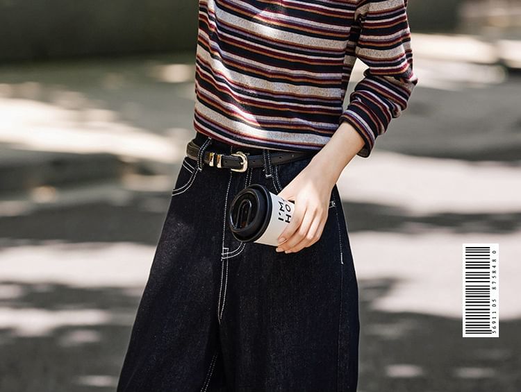 Striped Tee with Crewneck & Long Sleeves