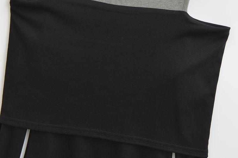 Two-Tone Slim-Fit Top with Mock Two-Piece Design, Turtleneck & Cold Shoulder Sleeves