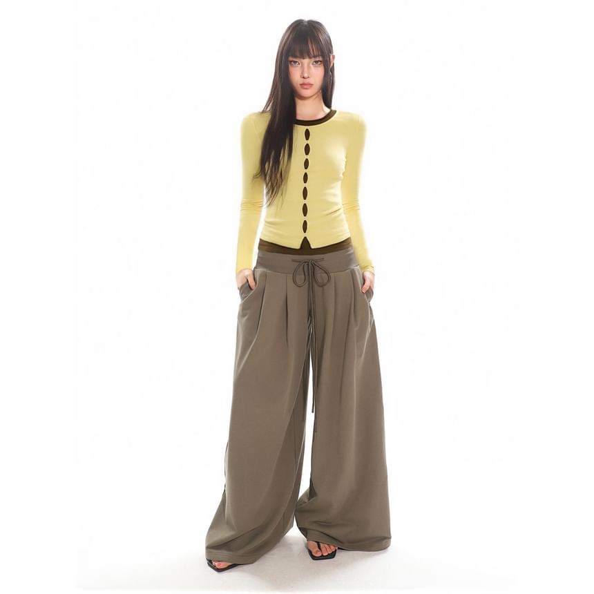 Slim-Fit Two-Tone T-Shirt with Mock Two-Piece Look, Crew Neck & Button Detail