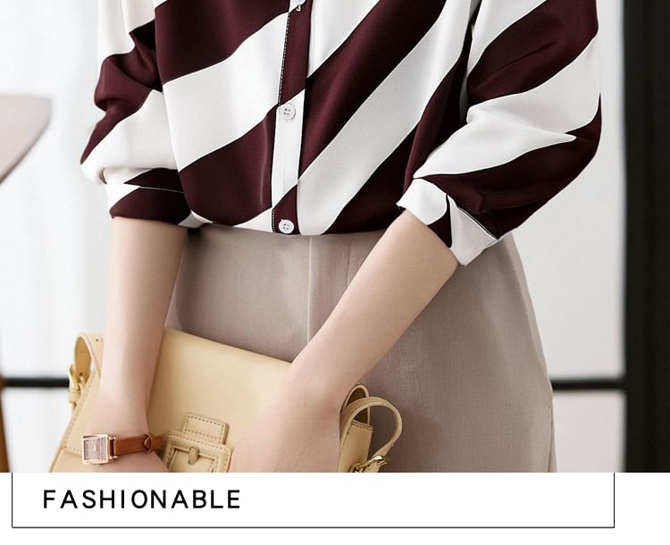 Striped Chiffon Blouse with Long Sleeves