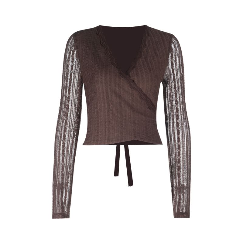 V-Neck Lace See-Through Wrapped Crop Top