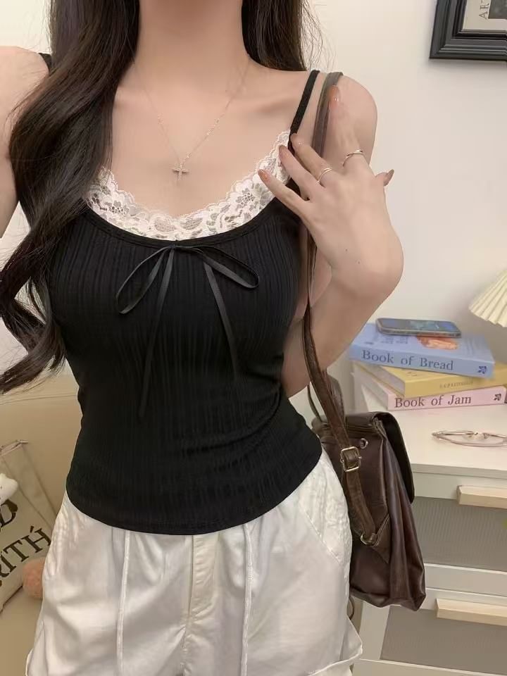 Lace Trim Crop Cami Top