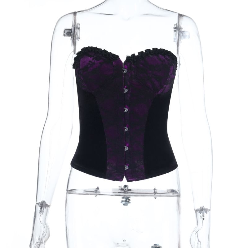 Lace Panel Frill Trim Crop Corset Tube Top