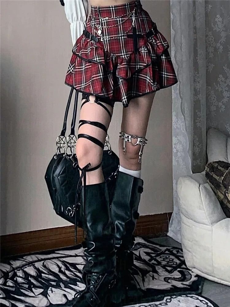 High Rise Plaid Ruffle Mini A-Line Skirt