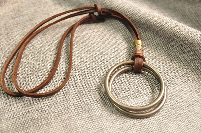 Genuine Leather Double Hoop Necklace
