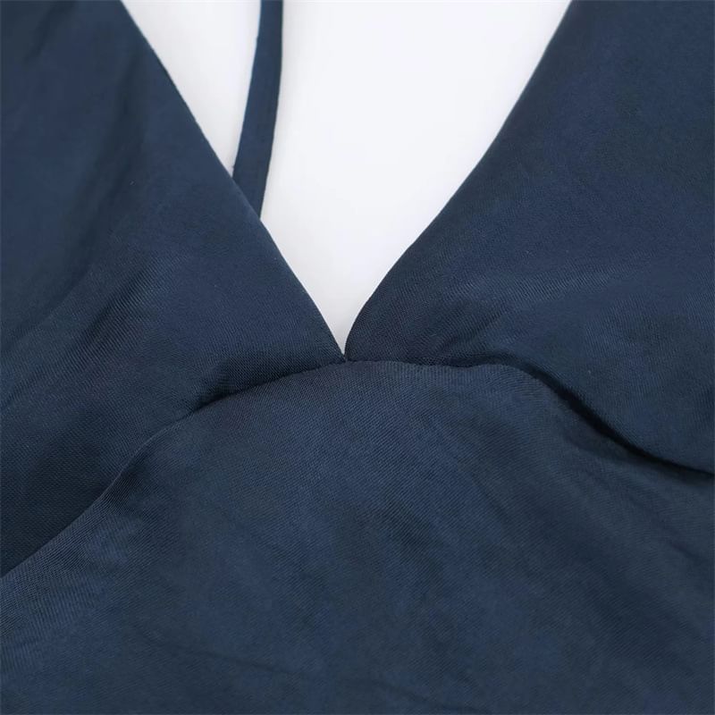Spaghetti Strap V-Neck Plain Maxi A-Line Dress