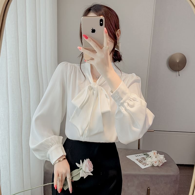 Tie-Neck Blouse with Long Sleeves