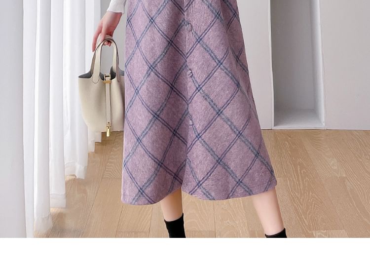 Maternity Mock Neck Tee with Plaid Button-Up Midi Dress