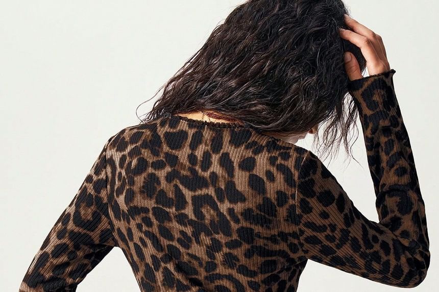 Leopard Print Button-Up Long Sleeve Top