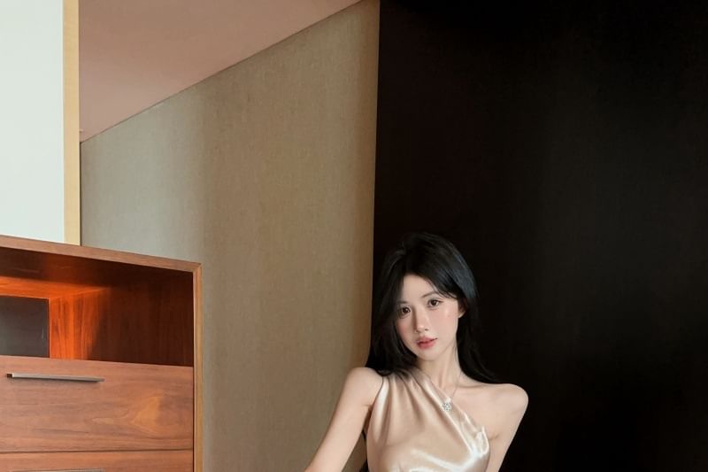 Sleeveless Off Shoulder Plain Ruched Maxi Mermaid Dress