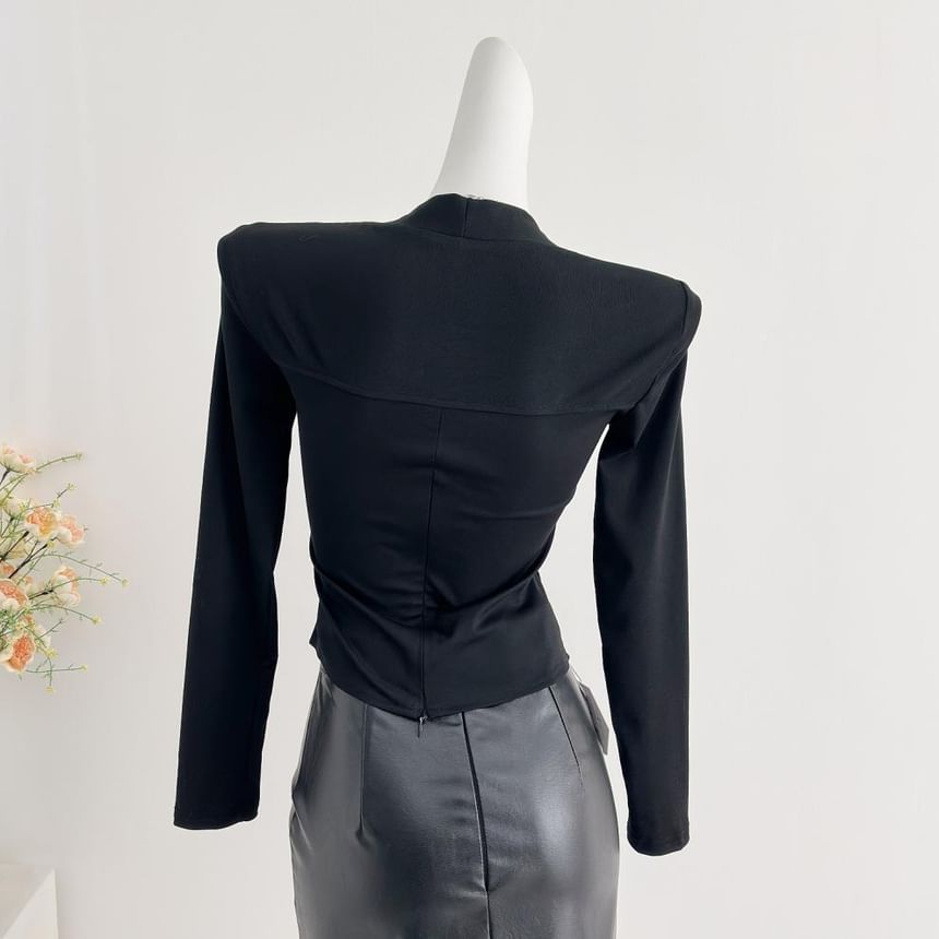 V-Neck Crop Top and Faux Leather Maxi Skirt Set