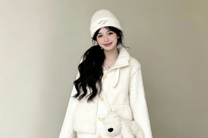 Stand Collar Plain Panel Button Up Cardigan