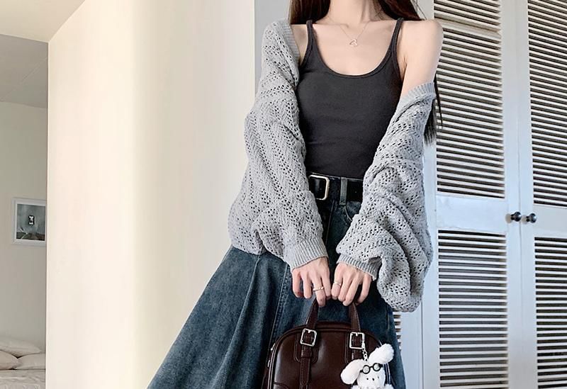 Washed Pleated Midi A-Line Denim Skirt High Waist