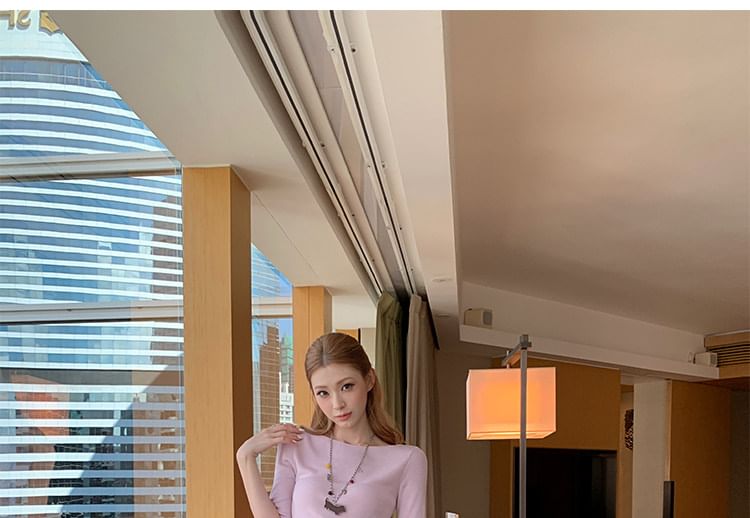 Belted Midi Straight Skirt Mid-Rise