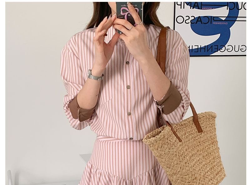Pinstripe Mini Tiered Skirt Mid-Waist