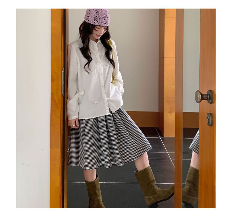 Checkered A-Line Mini Skirt with Ruffled Hem - Altfashion Shop