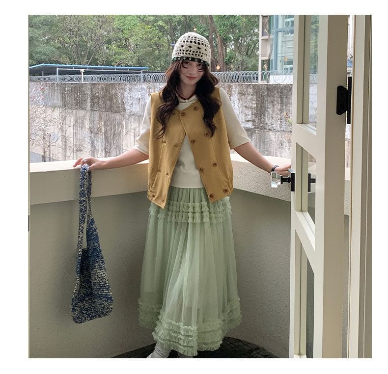 Ruffled Mesh Maxi Skirt - Altfashion Shop
