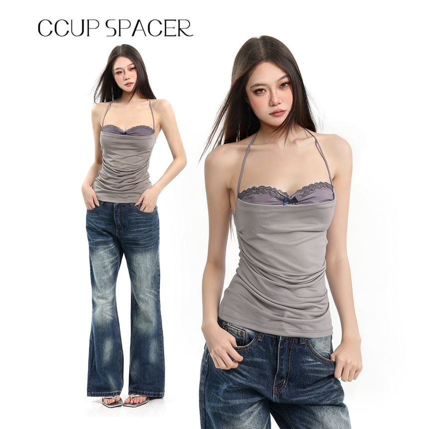 Halter Neck Lace Trim Camisole Top