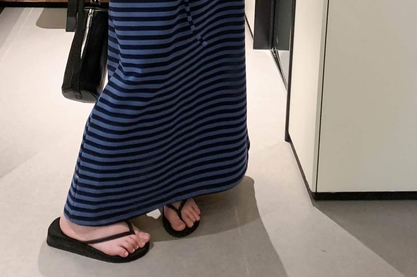 Drawstring Waist Striped Maxi A-Line Skirt