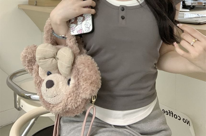 Scoop Neck Button Mock Two Piece Tee