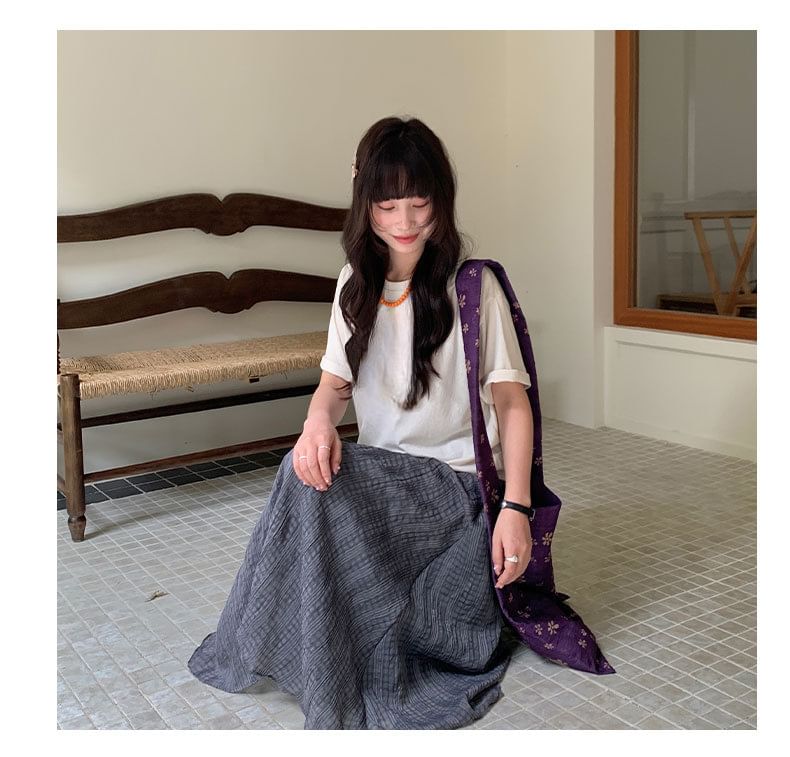 Mid Rise Plaid Maxi A-Line Skirt