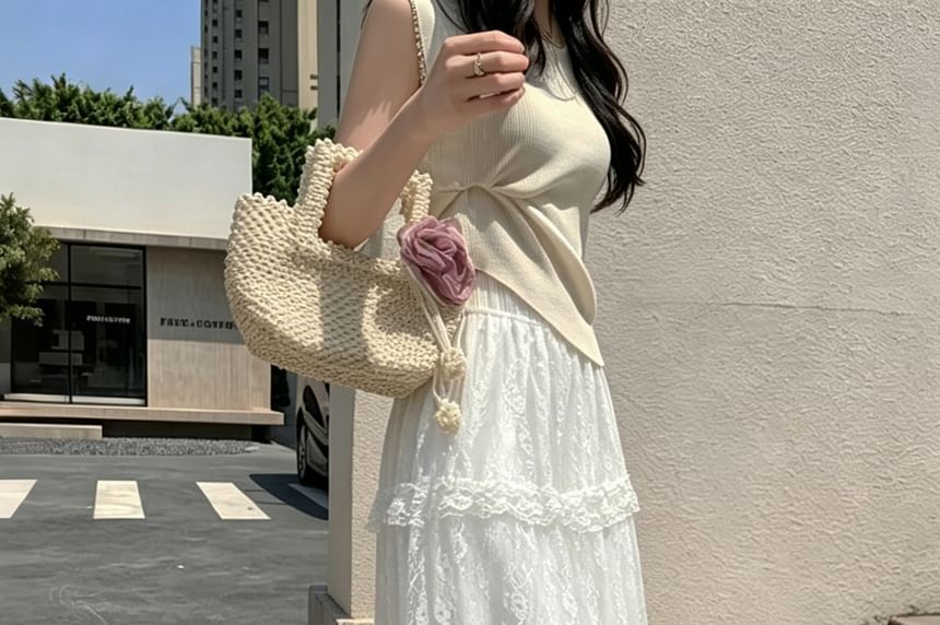 High Waist Tiered Lace Maxi A-Line Skirt