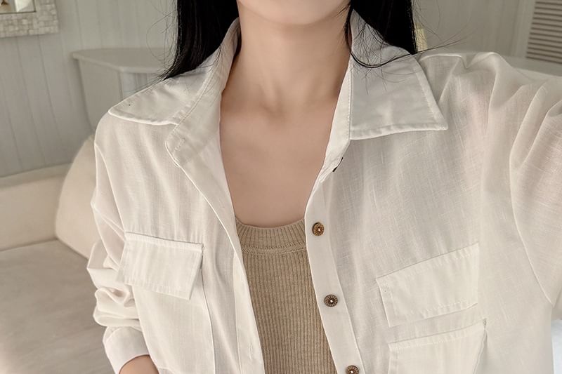 Drop Shoulder Long Sleeve Sheer Shirt