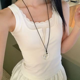 Round Neck Mock Two Piece Lace Trim Tank Top