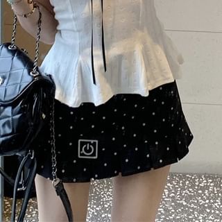 Off-Shoulder Ruffle Blouse and Dotted Mini Skirt