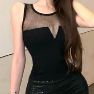 Ribbed Knit Sleeveless Top & Sequin Pencil Mini Skirt
