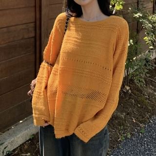 Crochet Crewneck Solid Pullover Sweater