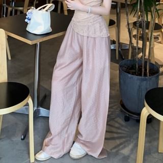 Cowl Neck Asymmetric Camisole with Plaid Wide-Leg Pants