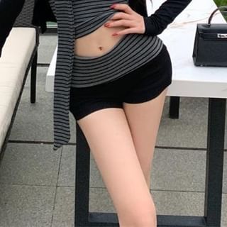 Striped Tube Top, Panel Shorts & Cardigan Set with Scarf