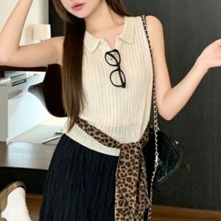 Collared Plain Knit Tank Top