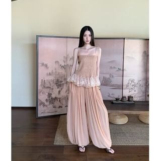 Lace Peplum Camisole and Baggy Pants Set
