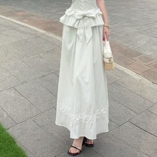 Striped Bow Halter Blouse & Midi Skirt Set
