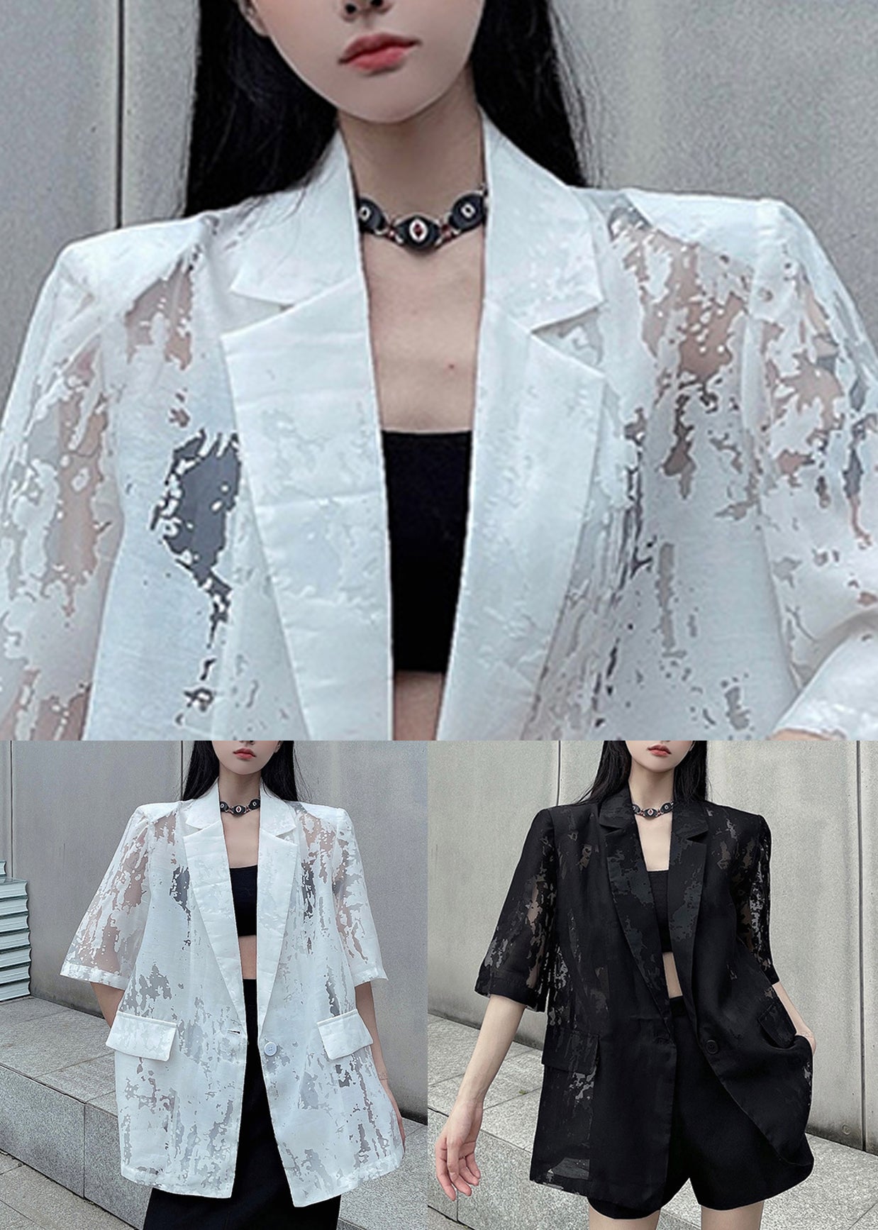 Summer Back Thin Open Pockets Side Cotton Black Coat Loose