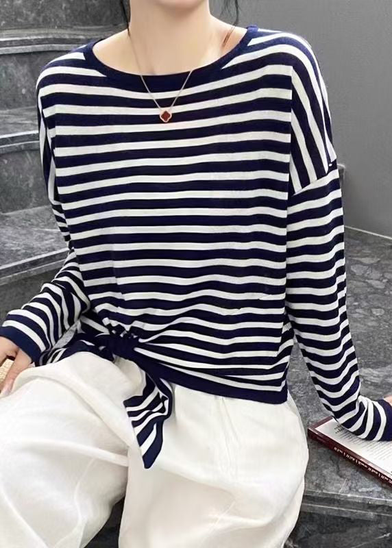 Lace Loose Black Striped T Shirt Spring Up Neck O Cotton