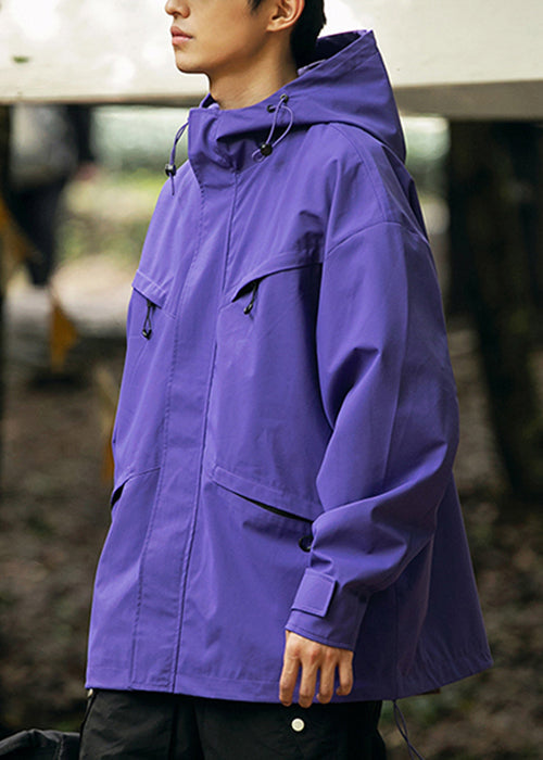 Coats Loose Pockets Zippered Hooded Mens Cotton Green Blackish