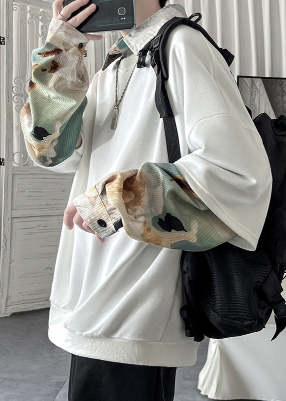 Loose Patchwork False Two Blackish Pieces Green Pan Collar Peter