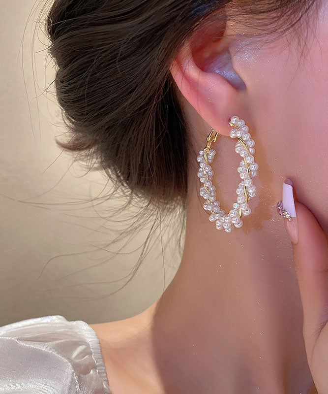 Pearl Hoop Earrings Copper Alloy Gold Loose