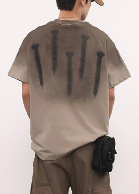 T-shirt à manches courtes en coton pour homme avec dégradé de couleurs et col rond et alphabet LK048